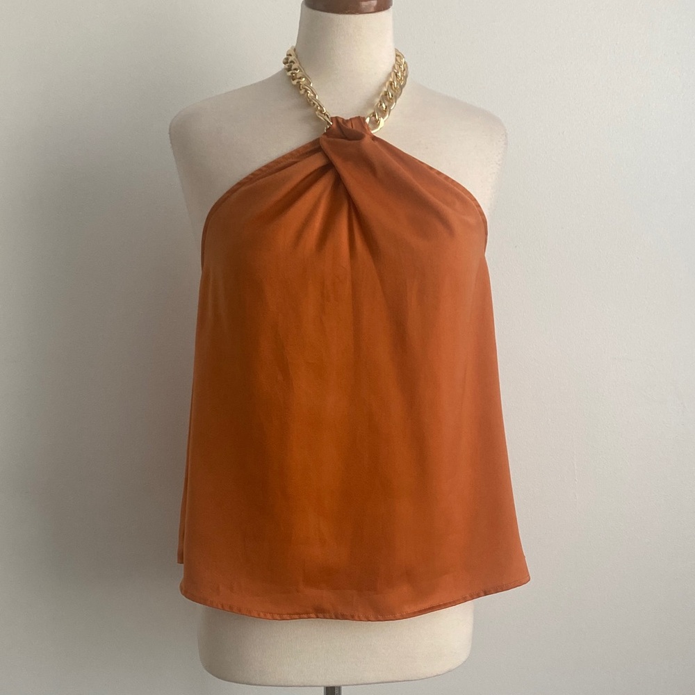DO+BE Milah Satin Chain Halter Top Size Small in Rust - Picture 2 of 9